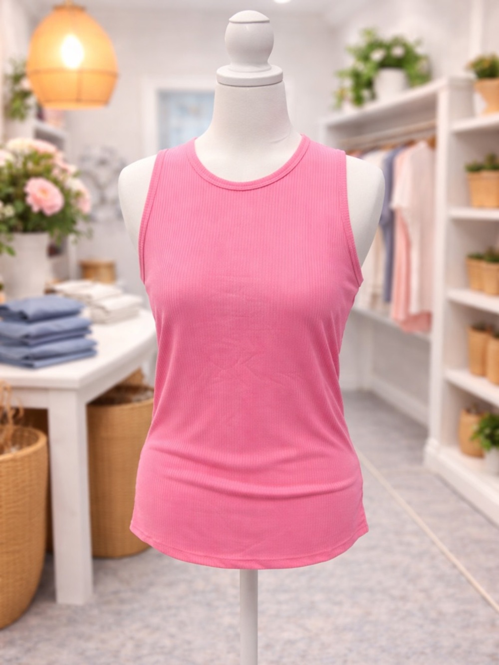 White Birch Pink Ribbed Tank Top Sleeveless Stretch Plus 1X 2X 3X